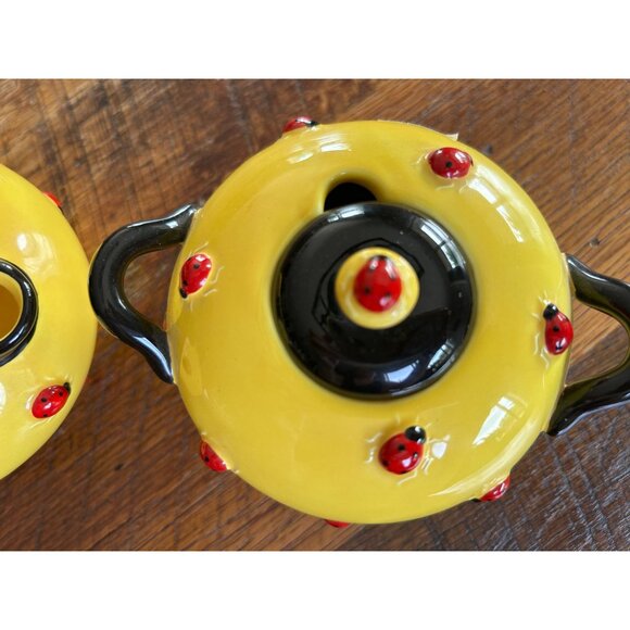 Department 56 Yellow Ladybug Sugar & Creamer Set By Department 56 Hand-Painted C - Picture 7 of 11